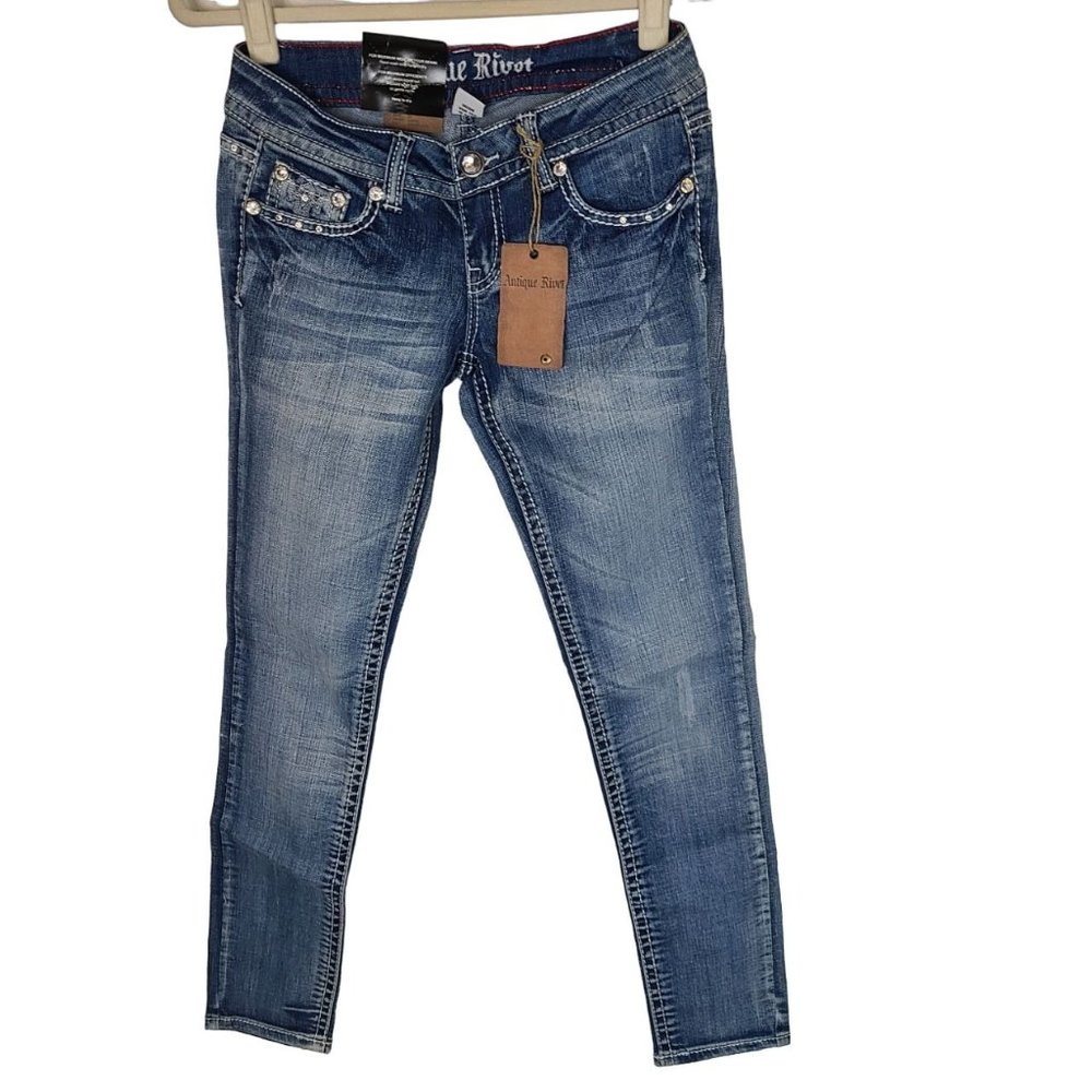 Antique River Womens 26 Blue Medium Wash Denim Low Rise Skinny Sable Jeans NWT